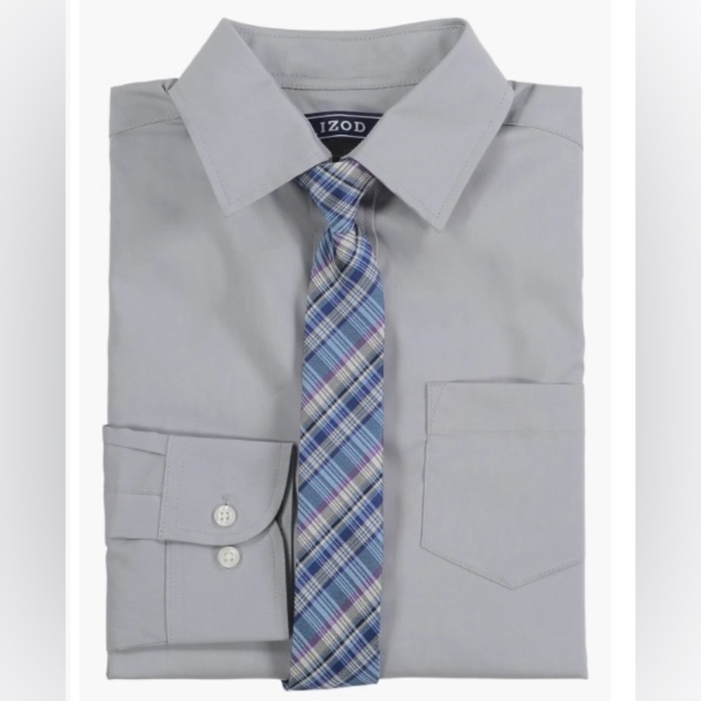 Boys IZOD Oxford Button Front Silver Poplin Shirt, Size 14 NWT